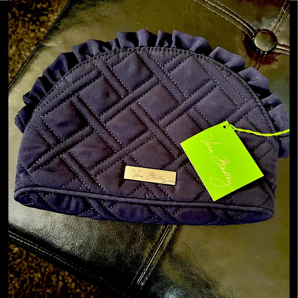 Vera Bradley navy blue scalloped cosmetics bag- Never used